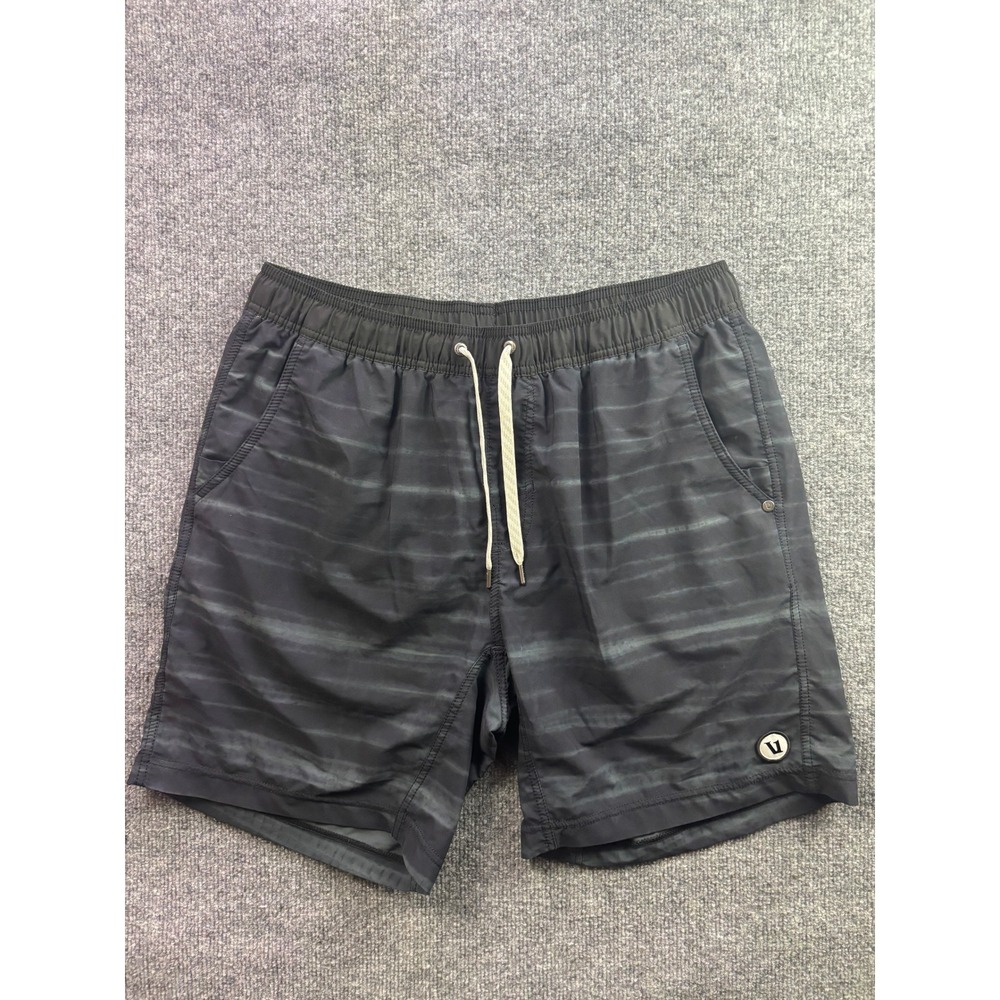 Vuori Banks Shorts Mens XL Black Striped Elastic Waist Performance Swim Trunks
